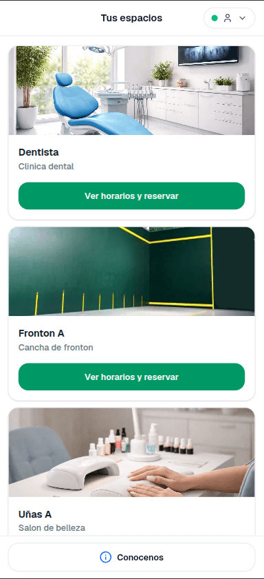 Listado de espacios del administrador
