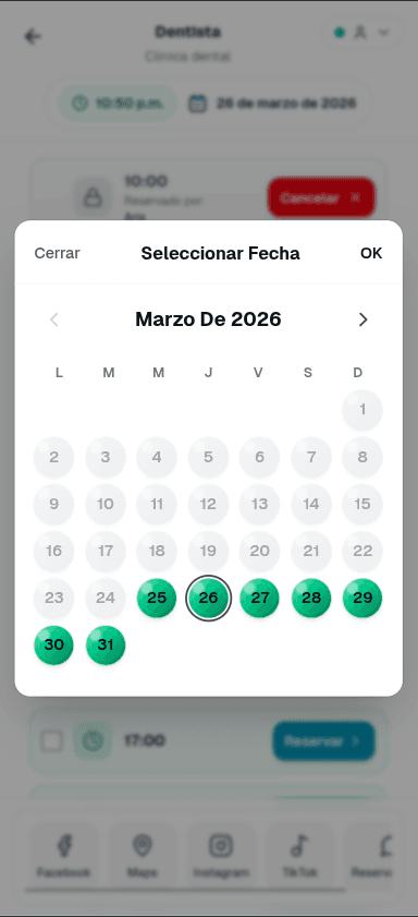 Vista de disponibilidad y agenda del administrador
