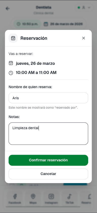 Creación y confirmación de reserva desde el panel administrativo