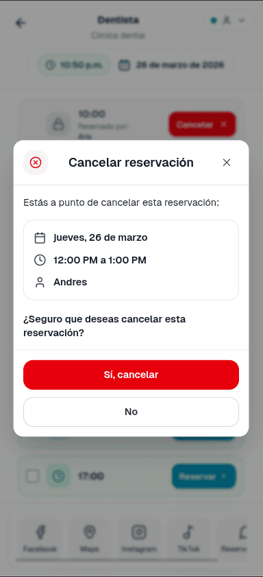 Cancelación de reserva desde el panel administrativo