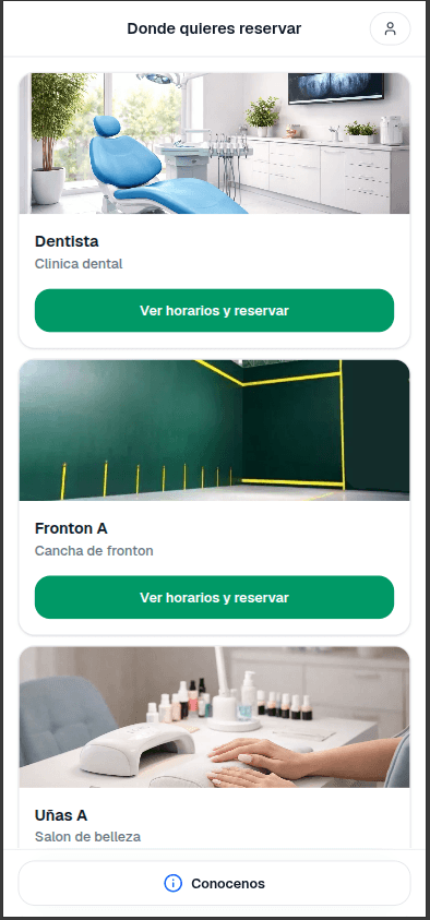 Lista de espacios disponibles para reservar en Simple Platforms Schedule