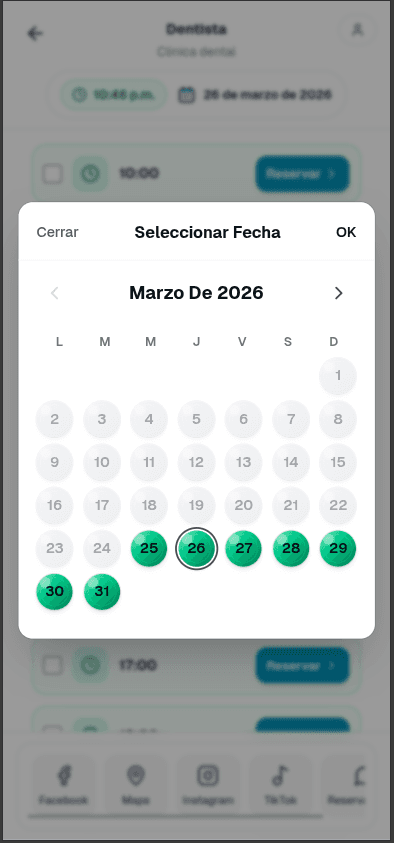 Selección de fecha en el calendario de reservas
